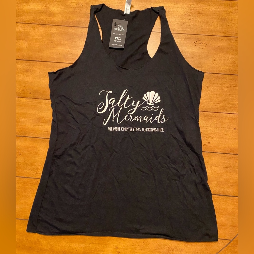 Salty mermaids black racerback tank top size large, NWT. Bella canvas tank top